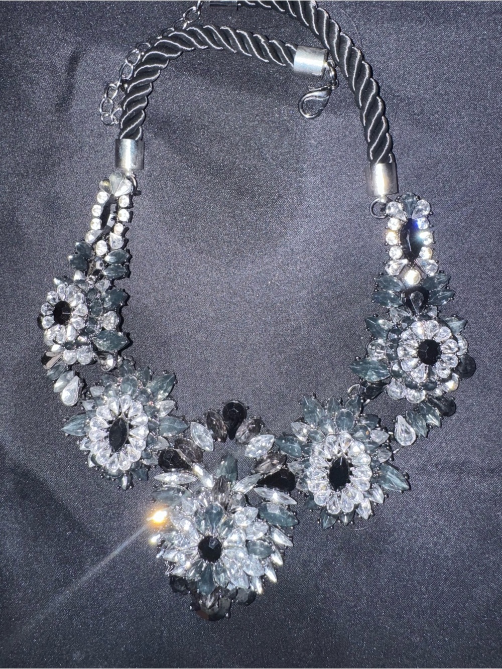 Crystal Floral Statement Necklace in Black and Clear - Women Jewelry